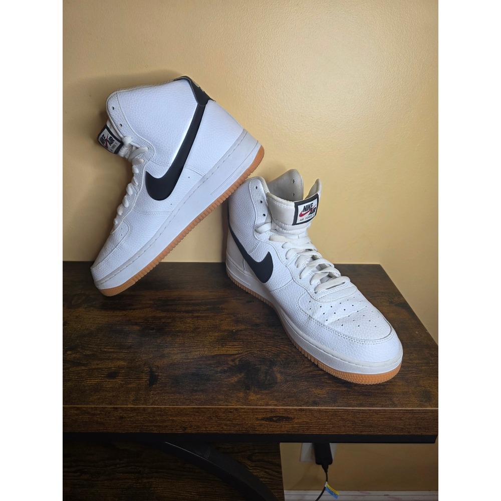 Nike Air Force 1 High White Black Gum Sole Tumbled Leather Sneakers Mens 11.5